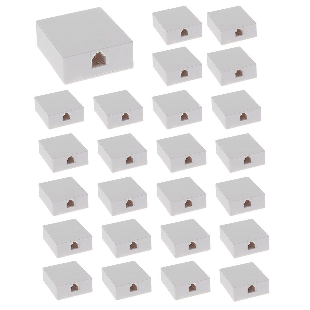 Beszin (25-Pack) RJ12 (6P6C) Modular Single Port Surface Mount Jack Box White for Telehone/Phone Line with Mounting Screws