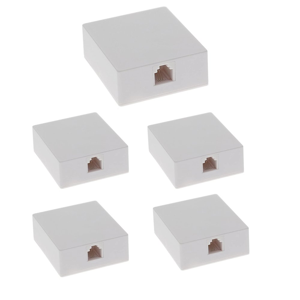Beszin (5-Pack) RJ11 (6P4C) Modular Single Port Surface Mount Jack Box White for Telehone/Phone Line with Mounting Screws