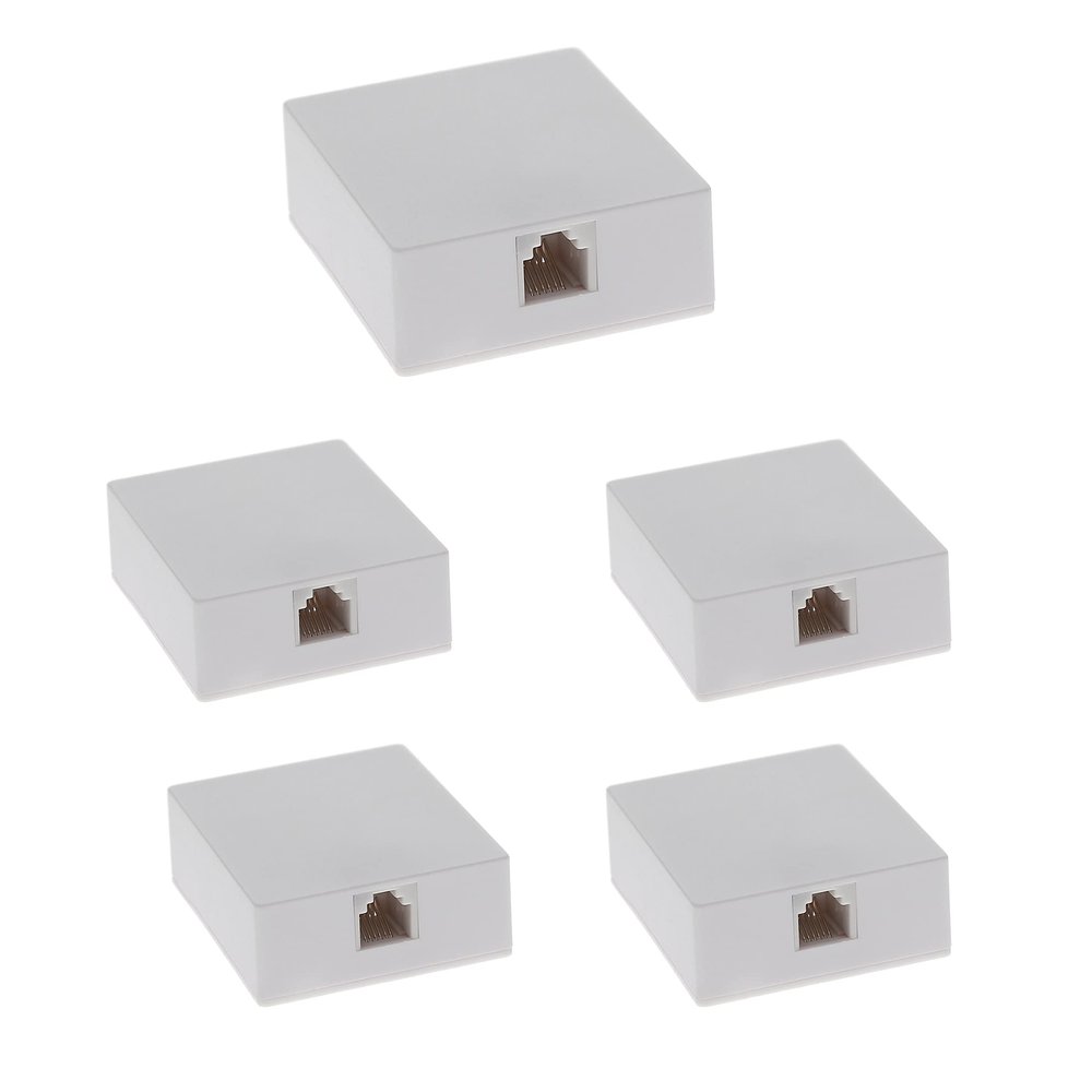 Beszin (5-Pack) RJ12 (6P6C) Modular Single Port Surface Mount Jack Box White for Telehone/Phone Line with Mounting Screws