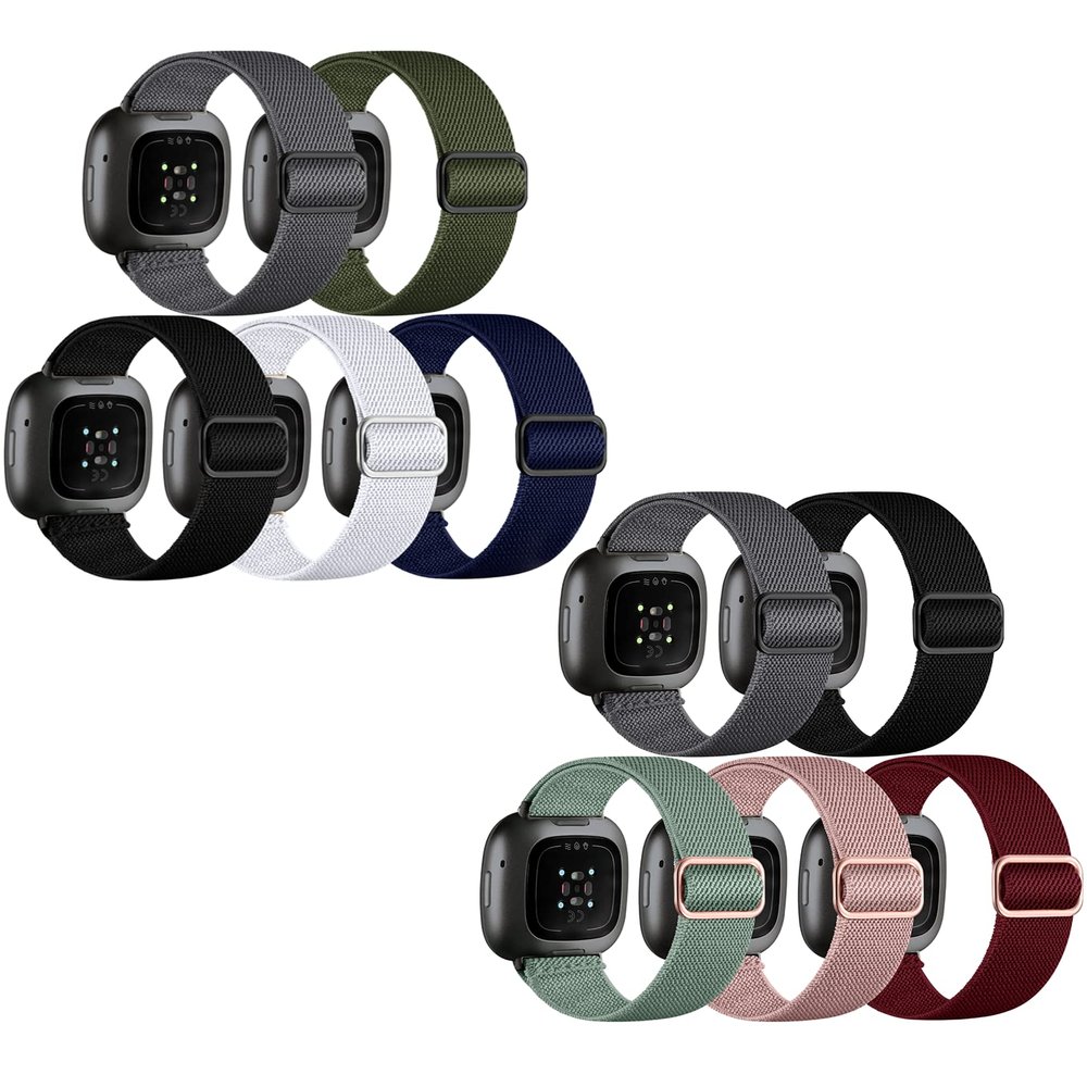 10 Pack for Fitbit Versa 3 Bands/Fitbit Versa 4 Band/Fitbit Sense Bands for Men Women, Adjustable Stretchy Solo Loop Elastic Nylon Sport Strap for SmartWatch Replacement
