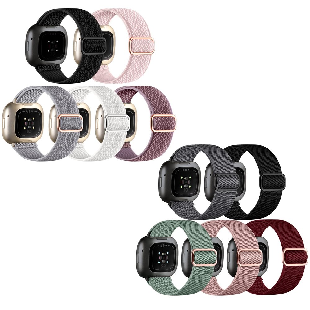 10 Pack for Fitbit Versa 3 Bands/Fitbit Versa 4 Band/Fitbit Sense Bands for Men Women, Adjustable Stretchy Solo Loop Elastic Nylon Sport Strap for SmartWatch Replacement