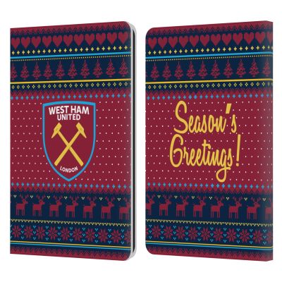 Head Case Designs Officially Licensed West Ham United FC Festive Pattern Christmas Leather Wallet Case Compatible with Kindle Paperwhite 1/2 / 3