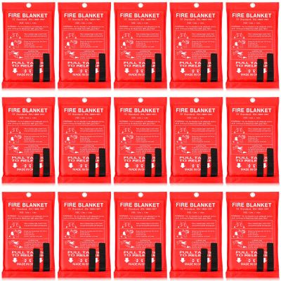 Jerify 15 Pcs Fire Blanket - Fiberglass Fire Emergency Flame Retardant Safety Fireproof Safety Suppression Cover Blanket for Kitchen, Home, Car and Office - 39 x 39 Inch (Red)