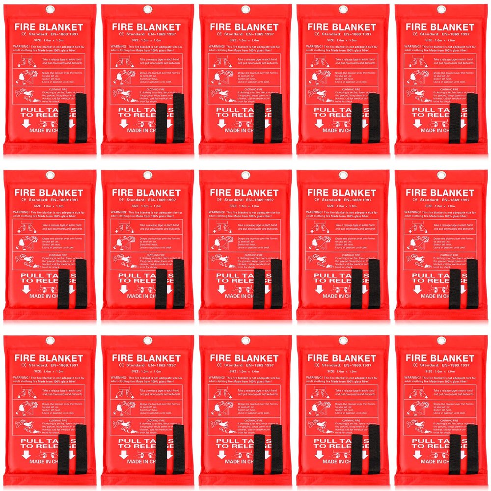 Jerify 15 Pcs Fire Blanket - Fiberglass Fire Emergency Flame Retardant Safety Fireproof Safety Suppression Cover Blanket for Kitchen, Home, Car and Office - 39 x 39 Inch (Red)