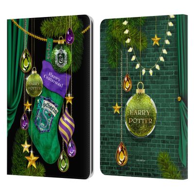 Head Case Designs Officially Licensed Harry Potter Slytherin Christmas Ornaments Leather Wallet Case Compatible with Kindle Paperwhite 1/2 / 3