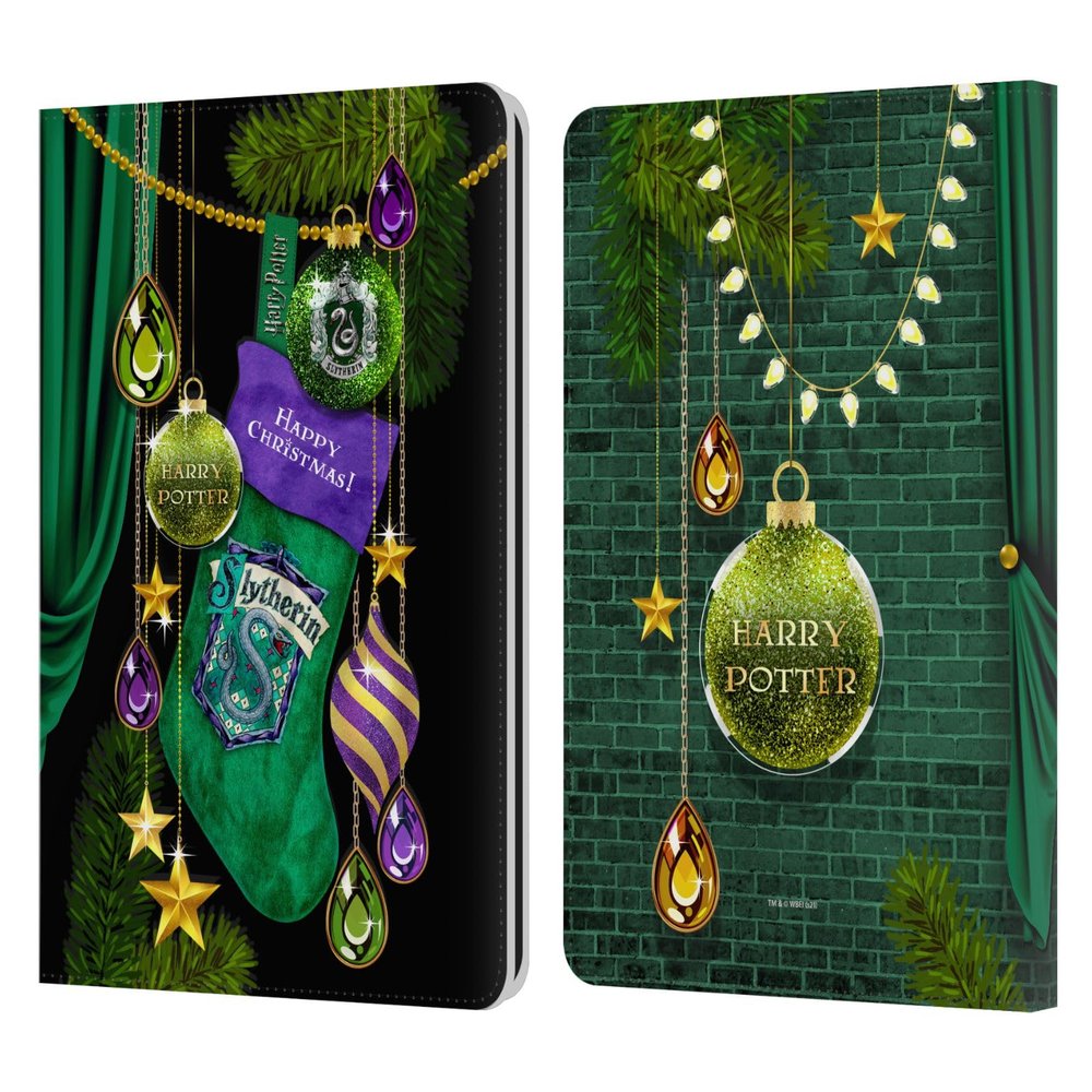 Head Case Designs Officially Licensed Harry Potter Slytherin Christmas Ornaments Leather Wallet Case Compatible with Kindle Paperwhite 1/2 / 3