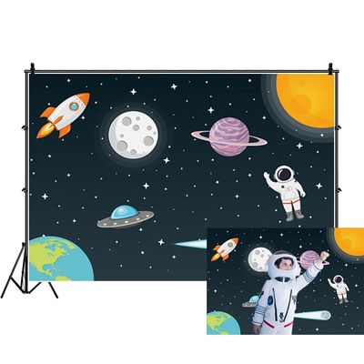 Renaiss 8x6ft Outer Space Backdrop Galaxy Astronaut Rocket Universe Planet Starry Sky Birthday Party Photo Photography Background for Kids Boy Baby Baby Birthday Party Decor Photo Studio Props