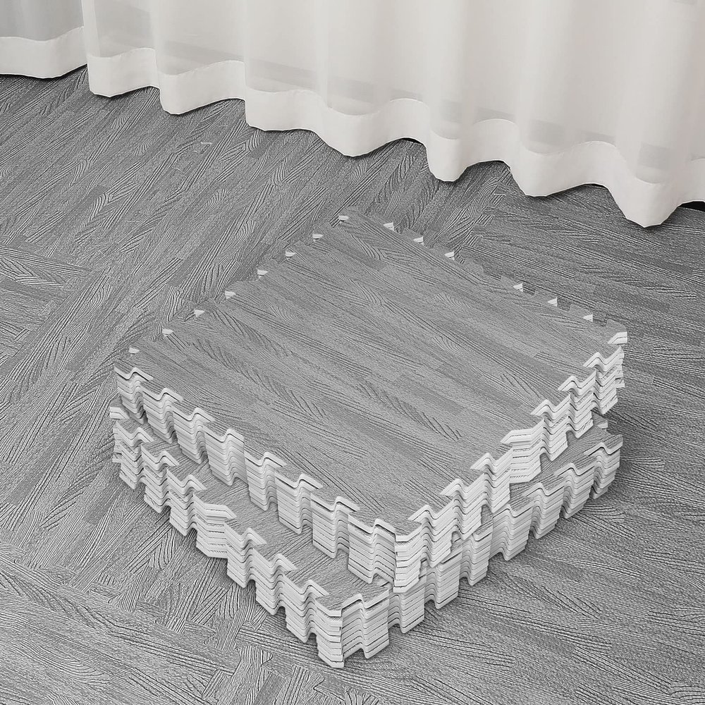 Amylove 25 Pack Foam Floor Tile Wood Grain 24x24 Interlocking EVA Mat,Grey