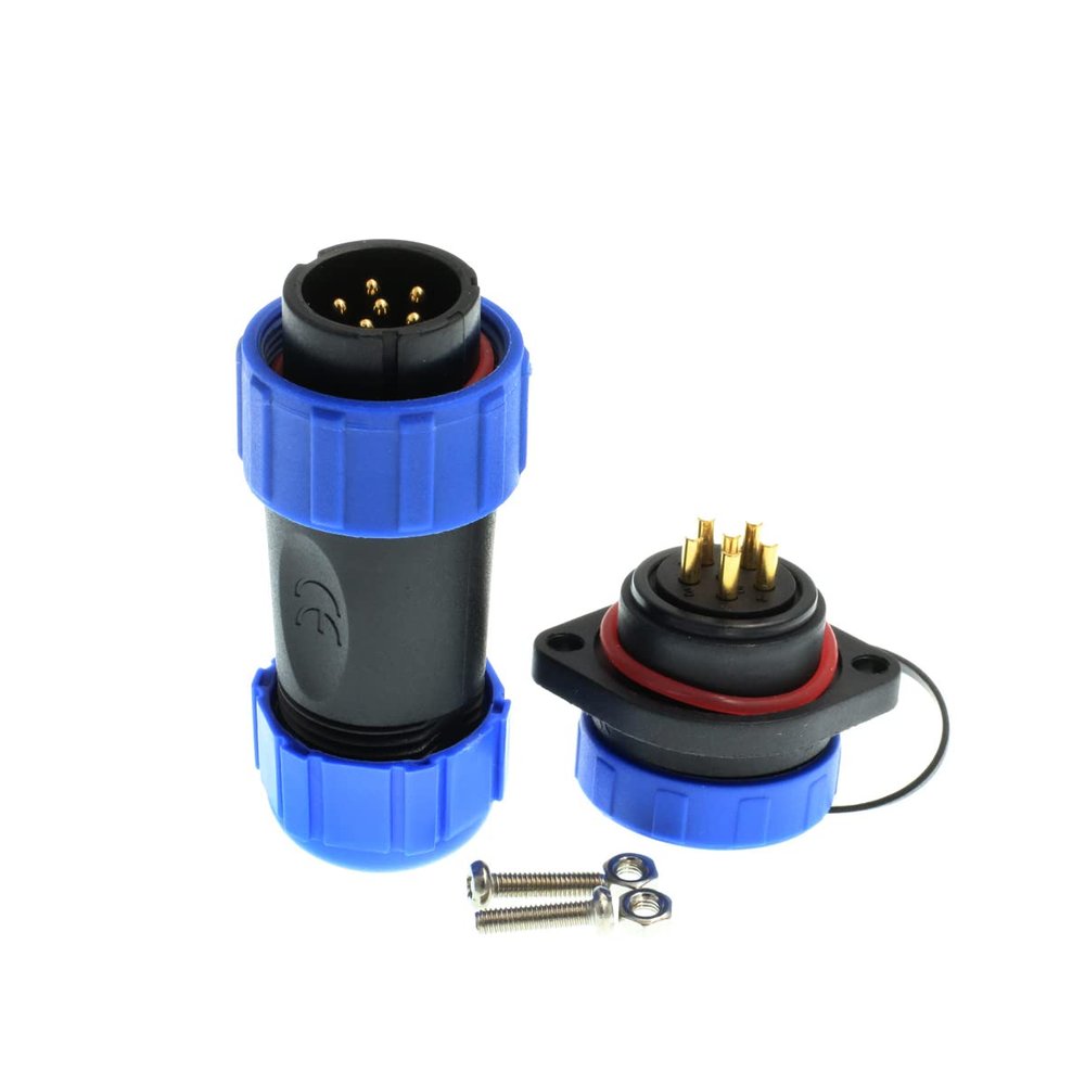ZBLZGP SP21 Circular Waterproof 6 Pin 15A Threaded Solder Panel Socket Plug 14AWG Male Female Quick Connection Dustproof Cap for Outdoor Security Cameras