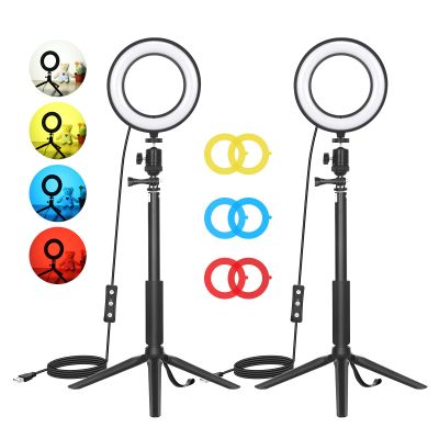 Wennzy Desktop USB LED Video Lights Kit with 2 Dimmable 6 Inch LED Ring Light 5600K + 2 Extendable Tripod + 2 Flexible Ballhead + 6 Colors Filters(Red/Yellow/Blue)