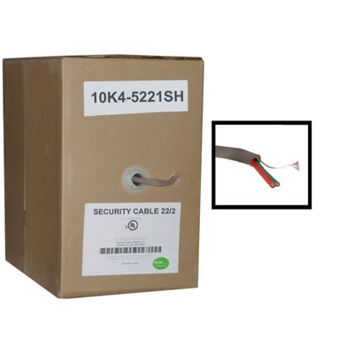 Cable Central LLC Shielded Security/Alarm Wire, Gray, 22/2 (22AWG 2 Conductor), Stranded, CMR/Inwall Rated, Pullbox, 1000 Feet