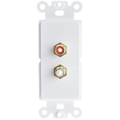 Cable Central LLC Decora Wall Plate Insert, White, RCA Stereo Couplers (Red/White), 2 RCA Female