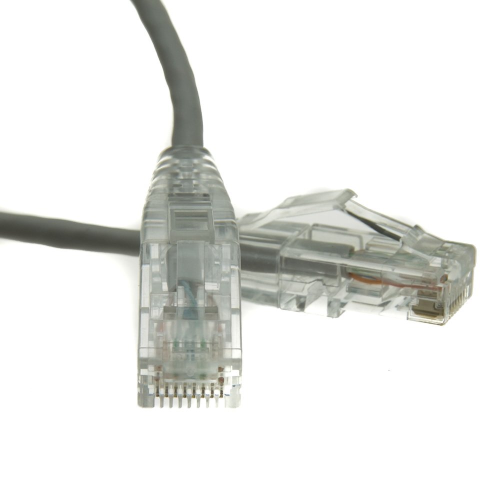 Cable Central LLC Slim Cat6a Gray Copper Ethernet Cable, 10 Gigabit, Snagless/Molded Boot, 500 MHz, 6 inch