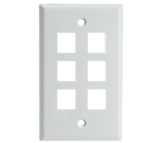Cable Central LLC Keystone Wall Plate, White, 6 Port, Single Gang