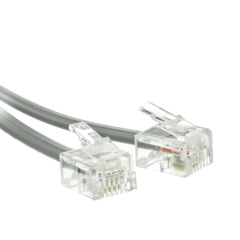 Cable Central LLC Telephone Cord (Voice), RJ11, 6P / 4C, Silver Satin, Reverse, 14 Feet