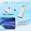 Custom Logo USB 2.0 Flash Drive Bulk Personalized USB Thumb Drive with Keychain and USB C Adapter Engraved Free Metal Pen Drive - as Promotional Gift 50 Pack Wholesale(128MB,25PCS Silver+25PCS Gold) view 3