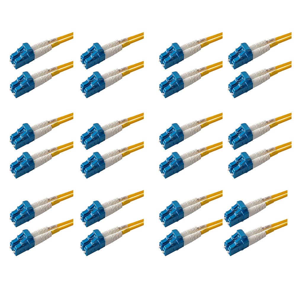 SpeedyFiberTX  12-Pack 7 Meter LC to LC Fiber Patch Cable, Corning SMF-28 Singlemode 9/125um Ultra Optical Fiber, Duplex, Yellow Riser OFNR Cable Jacket