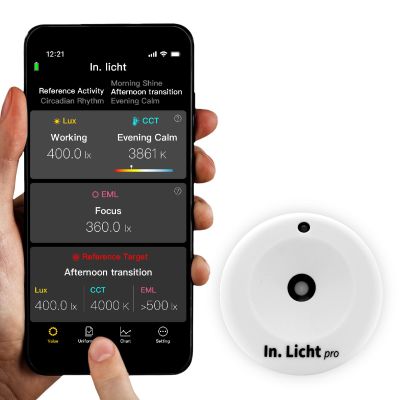 In. Licht Pro Handheld EML Light Meter Sensor Lumens Lux Color Temperature CCT Contrast Uniformity Measurement for Architecture Interior Lighting Design Well