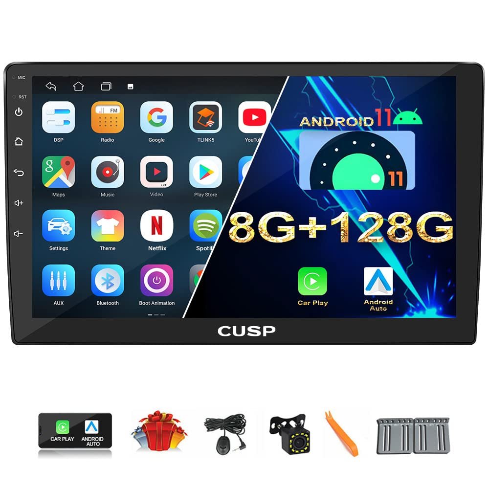 2025 New 10.1 Inch Car Stereo Radio Android 8G+128G Universal Double Din with Wireless Apple Carplay Android Auto 1280x720 Pixel QLED Screen in-Dash GPS Unit Bluetooth Multimedia Player Head Unit