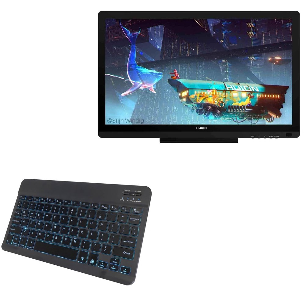 BoxWave Keyboard Compatible with Huion Kamvas 20 - SlimKeys Bluetooth Keyboard - with Backlight, Portable Slim LED 7 Colors - Jet Black