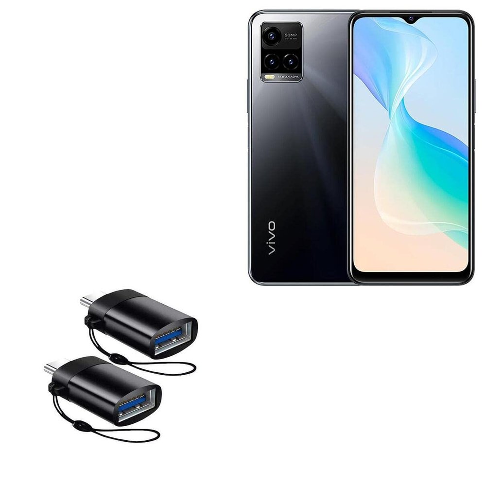 BoxWave Cable Compatible with vivo Y33s - USB-C to A PortChanger (2-Pack), USB Type-C OTG USB Portable Keychain - Slate Black