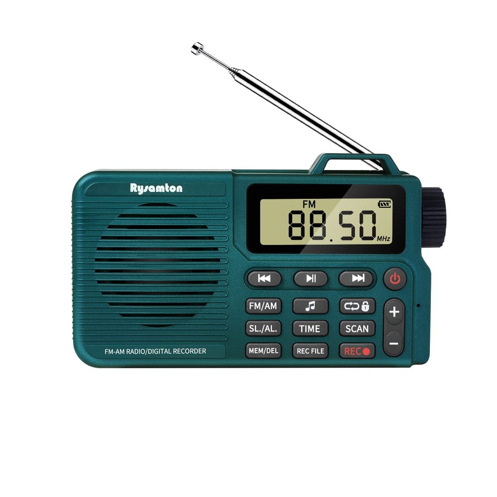 Rysamton Portable AM/FM Radio, Digital Radio Recorder, Bluetooth 5.0, Alarm and Sleep Function, 12/24H Time Display with Large Digital Display