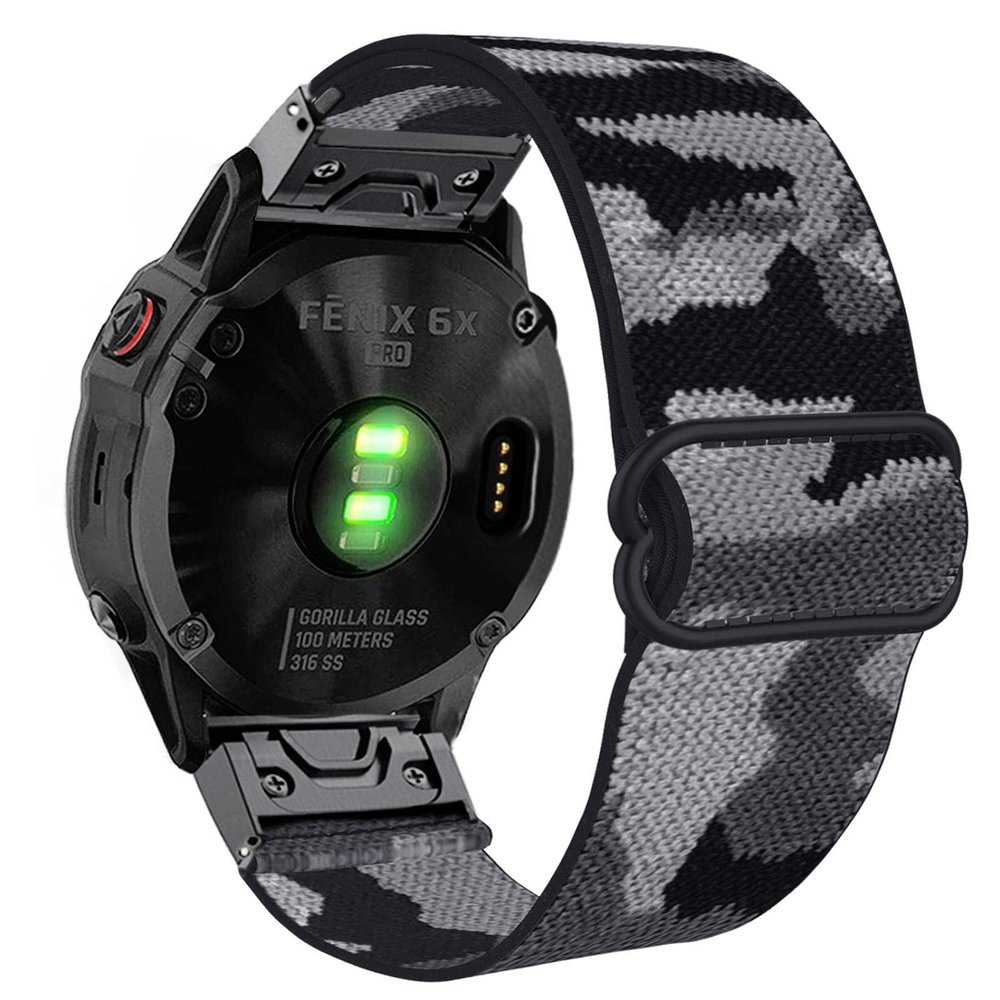 Abanen Elastic Fabric Watch Bands for Fenix 7X, 6X, 5X - 26mm Quick Dry Fit Soft Stretchy Nylon Wristband Strap for Garmin Fenix 6X Pro, 5X Plus, Enduro, Tactix Delta (Camo Grey)