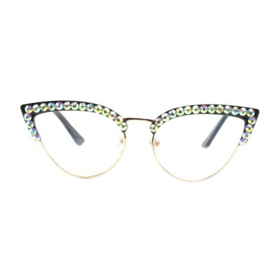 willochra Crystal Cat Eye Bling Rhinestone Reading Glasses for Women Blue Light Blocking Reader Computer goggles (gold black, 2.75, multiplier_x)