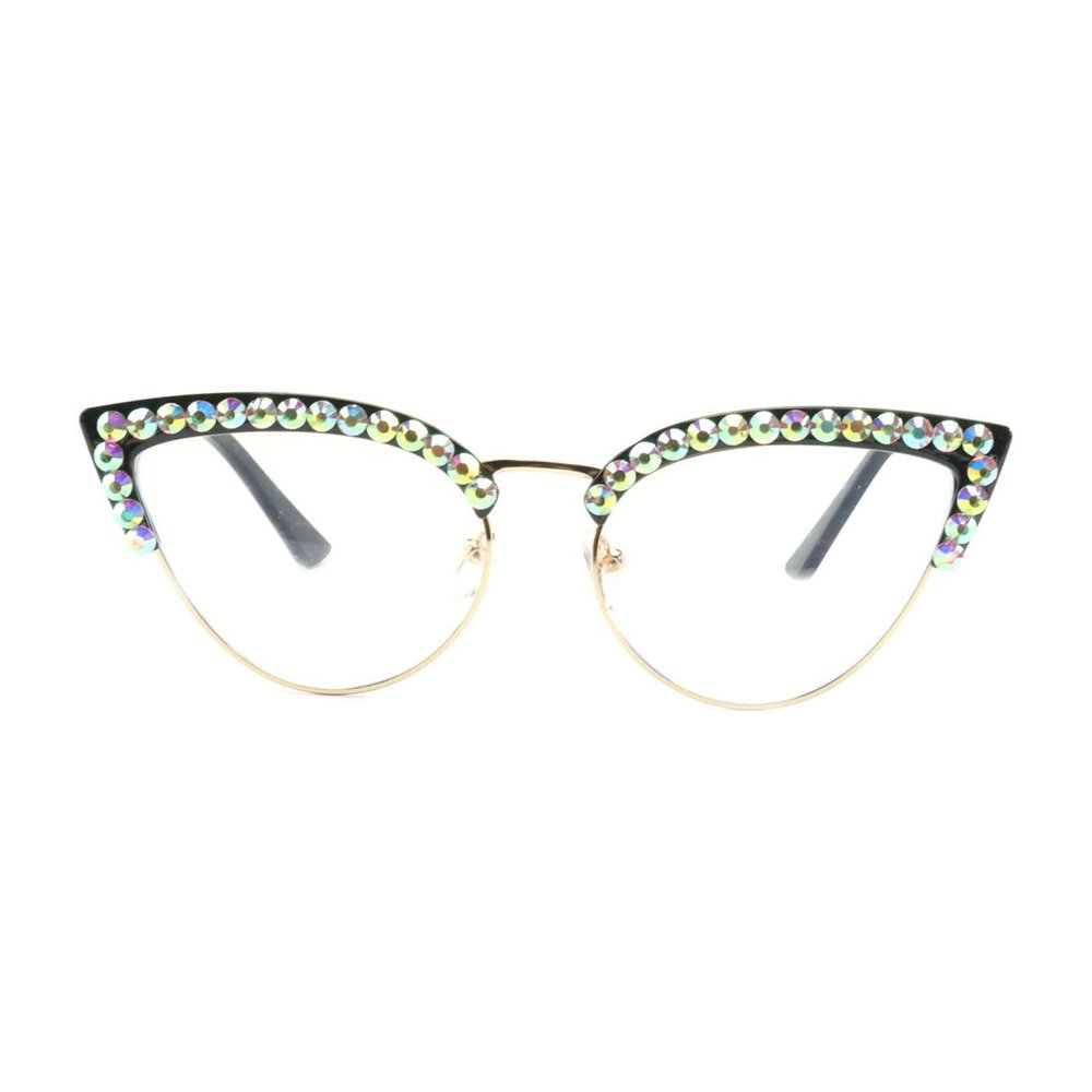 willochra Crystal Cat Eye Bling Rhinestone Reading Glasses for Women Blue Light Blocking Reader Computer goggles (gold black, 2.75, multiplier_x)