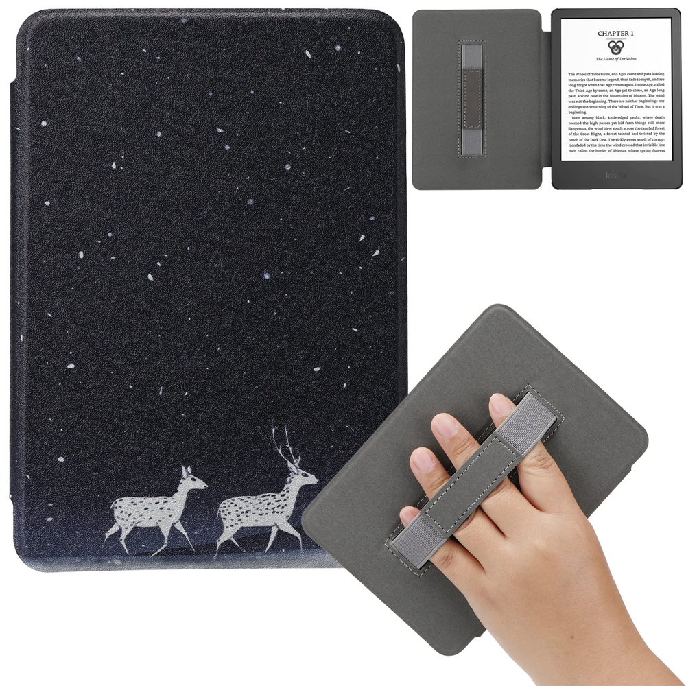 Artyond Case for New Kindle 2022, Slim Lightweight PU Leather with Auto Wake/Sleep Cover with Hand Strap Full Protective Case for Amazon 6" All New Kindle 11th Generation 2022 Release, Deers