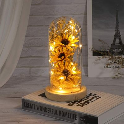 Dome Led Light,Sunflower in A Glass Dome with LED Lights Decorative Table Lamp Preserved Flower Gifts for Her Mothers Day Valentines Day Anniversary (Rosy Size 1) (Color : Yellow, Size : Size 1)