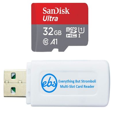 SanDisk Ultra 32GB Micro SD Memory Card Works with Wyze Cam v3 Pro, Wyze Cam Outdoor v2 Smart Camera (SDSQUA4-032G-GN6MN) Bundle with (1) Everything But Stromboli MicroSDHC & SD Card Reader