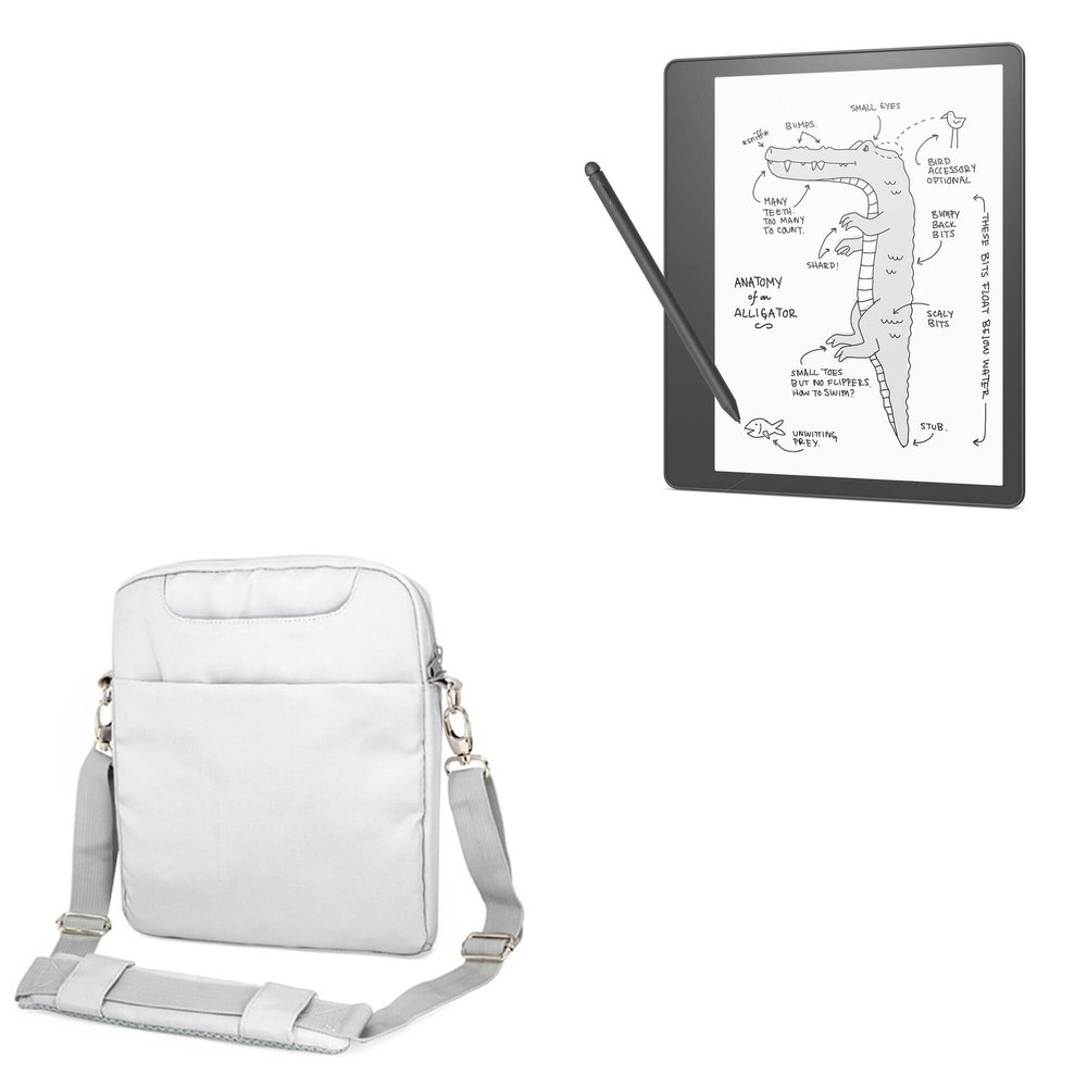 BoxWave Case Compatible with Amazon Kindle Scribe - Encompass Urban Bag, Over Shoulder Messenger Straps Handle Bag Pockets - Cool Grey