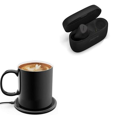 BoxWave Charger Compatible with Jabra Elite 5 - HottieMug with Wireless PowerDisc Charger (15W), Qi Mug Warmer Coffee Desktop - Jet Black