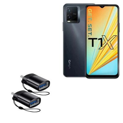BoxWave Cable Compatible with vivo T1x - USB-C to A PortChanger (2-Pack), USB Type-C OTG USB Portable Keychain - Slate Black
