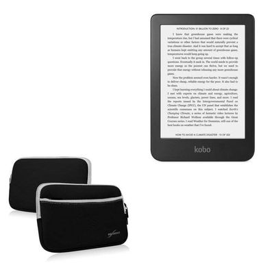 BoxWave Case Compatible with Kobo Clara 2E - SoftSuit with Pocket, Soft Pouch Neoprene Cover Sleeve Zipper Pocket - Jet Black