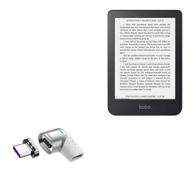 BoxWave Adapter Compatible with Kobo Clara 2E - MagnetoSnap PD Angle Adapter, Magnetic Charging Connector Device Saver - Metallic Silver