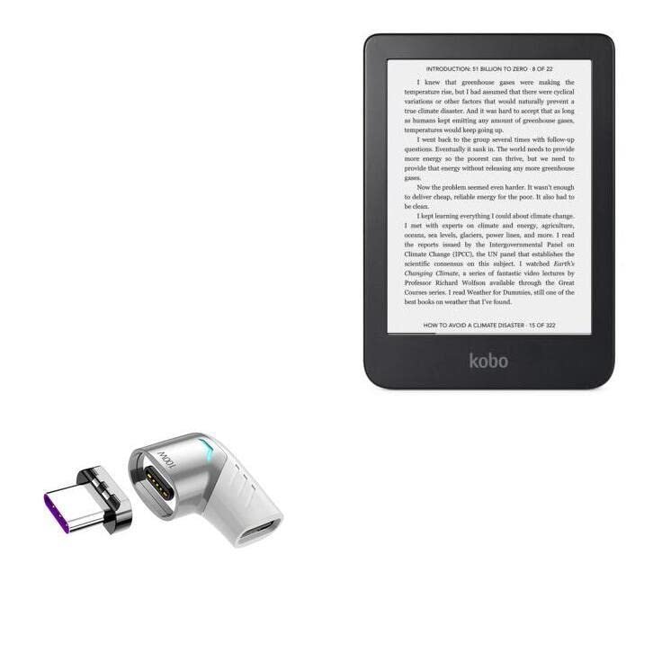 BoxWave Adapter Compatible with Kobo Clara 2E - MagnetoSnap PD Angle Adapter, Magnetic Charging Connector Device Saver - Metallic Silver