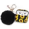 1 Pack Silicone Airpods Case with Black Pom Pom Keychain Compatible with Apple Airpods 3, Silicone Airpods Case for Women Girls Wireless Charging Case, Sunflower view 1