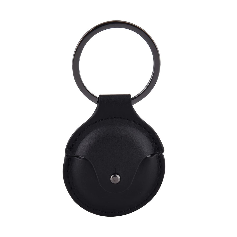 Worryfree Gadgets Case Compatible with Apple Airtag Case Holder with Key Ring Cover for Wallet, Dog Collar, Luggage, Keys etc (PU Leather-Black)