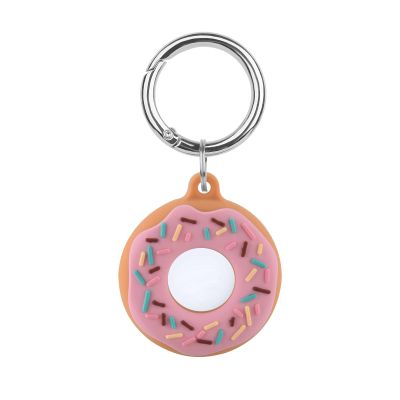 Worryfree Gadgets Case Compatible with Apple Airtag Case Holder with Key Ring Cover for Wallet, Dog Collar, Luggage, Keys etc (Silicone-Pink Donut)
