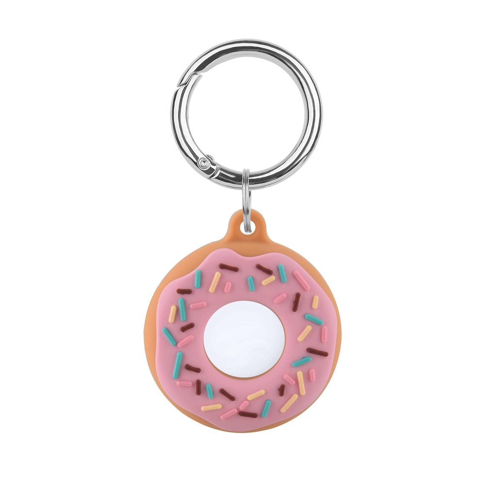 Worryfree Gadgets Case Compatible with Apple Airtag Case Holder with Key Ring Cover for Wallet, Dog Collar, Luggage, Keys etc (Silicone-Pink Donut)