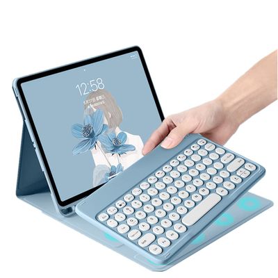 iPad 10th Generation Keyboard case iPad 102022 10.9 inch case with Keyboard Cute Round Key Detachable Bluetooth Keyboard with Pencil HolderBlue