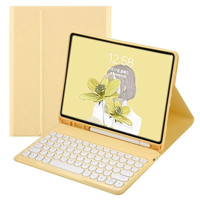 iPad 10th Generation Keyboard case iPad 102022 10.9 inch case with Keyboard Cute Round Key Detachable Bluetooth Keyboard with Pencil HolderYellow