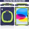 BKOUNCTK for iPad (A16) 11th/10th Generation Case 2025/2022 (11/10.9),Heavy Sturdy Shockproof Kids Case with Screen Protector,Rotating Stand/Pencil Holder/Shoulder Strap - (Navybulue+Lime) view 2