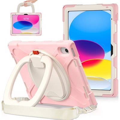 BKOUNCTK for iPad (A16) 11th/10th Generation Case 2025/2022 (11/10.9),Heavy Sturdy Shockproof Kids Case with Screen Protector,Rotating Stand/Pencil Holder/Shoulder Strap (Sakura Pink)