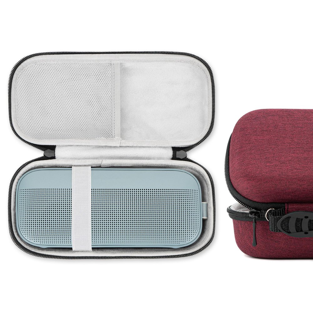 Geekria Shield Speaker Case Compatible with Bose SoundLink Flex 2 Bluetooth, Replacement Hard Shell Carrying Bag with Cable Storage (Claret-Red)