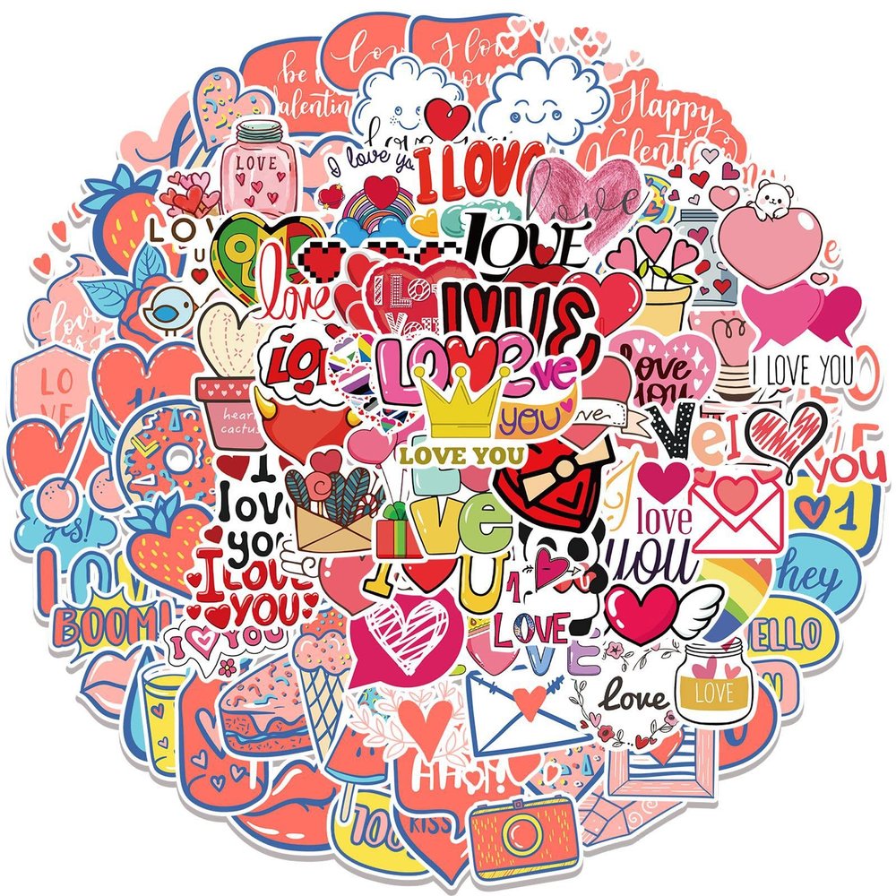 100 Packs Romantic Valentine's Day Stickers Water Bottles Laptop Phone Computer Guitar Skateboard Hydroflasks Love Vinyl Sticker Waterproof Aesthetic Trendy Decals for Kids Teens Girls Adults