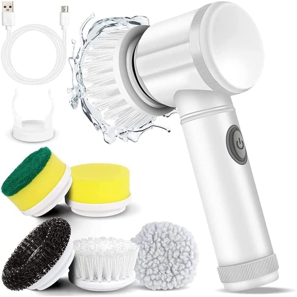 Electric Spin Scrubber Electric Cleaning Brush Cordless Power Scrubber with 5 Replaceable Brush Heads Handheld Rechargeable Shower Scrubber for Grout/Bathtub/Toilet/Window/Kitchen/Sink/Dish/Floor/Wall