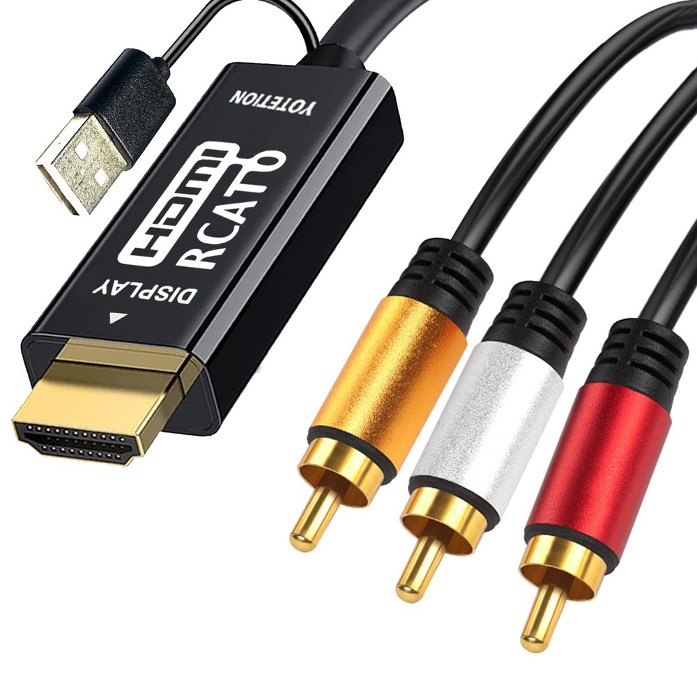 YOTETION RCA to HDMI Cable 6FT, AV to HDMI Adapter, Composite to HDMI, Support 1080P, PAL/NTSC Compatible with WII/WII U/PS one/PS2/PS3/STB/Xbox/VHS/VCR/Blue-Ray DVD ect